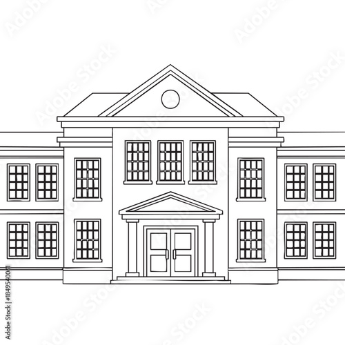 Illustration of a Classic School Building with Symmetrical Design