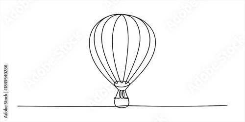 Minimalist continuous line drawing of a hot air balloon with basket for travel Vector, illustration