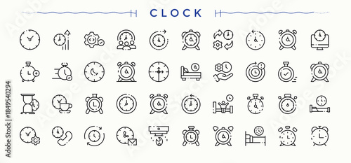 Clock icon. Included watch, notification, timer, fire alarm, alarm, alert and more. Alert line icon set. Minimalist linear icons. Signs for web and mobile app.