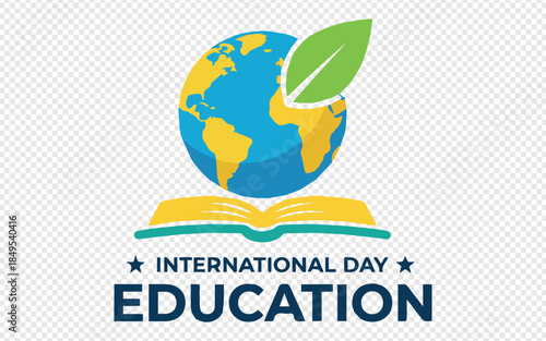 International Day of Education with globe and book logo