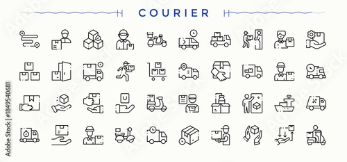 Courier modern icon set. Parcel minimal icons pack. Set of line pictogram. Logistic icon set. Editable stroke. Vector collection.