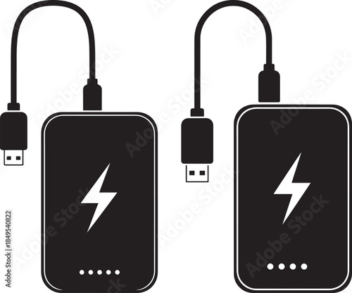 Portable charger silhouette power bank on white background