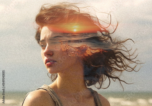 Orange And Beige Double Exposure Photo Effect