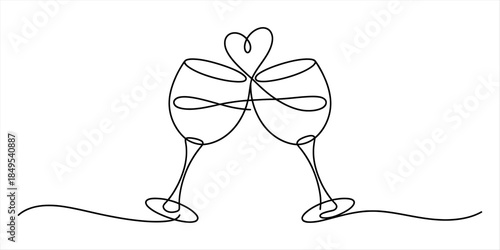 Two wine glasses clinking with a heart on top Vector, illustration