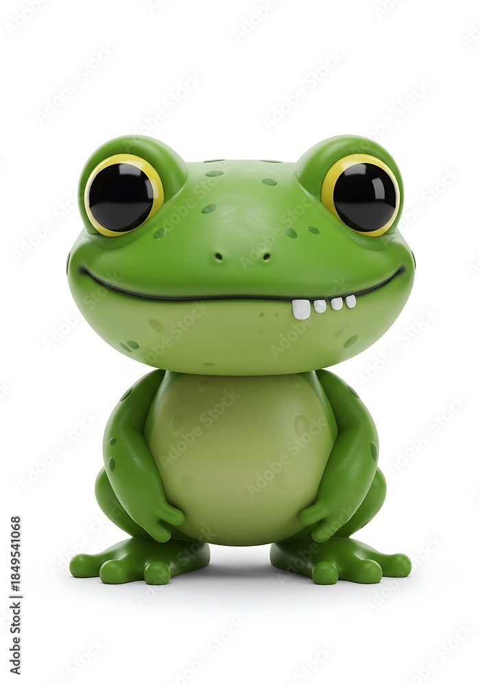 Obraz premium Green frog figurine with large eyes smiling isolated on a white background