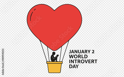 January 2 World Introvert Day hot air balloon graphic