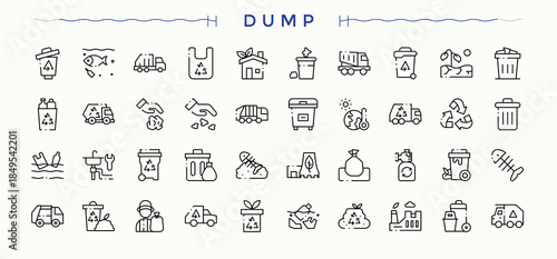 Dump icon set. Junk modern icon set. Included environment, recycling, recycle, pollution, rubbish and more. Pixel perfect. Vector illustration.