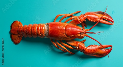 Vibrant red lobster on turquoise background seafood culinary concept