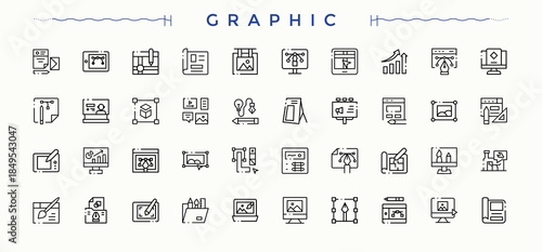 Graphic icon set. Contains related to draw, brush, creativity, digital and more. Painting icon set in linear style. Modern linear icons. Editable vector. Pixel perfect.