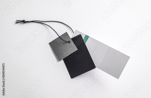 Triple sale tag on a rope, white background