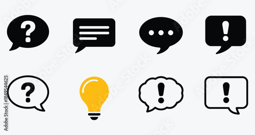 Speech Bubble Question Answer Idea Solution Warning Alert Information Communication Dialogue Conversation Message Notification Symbol Icon
