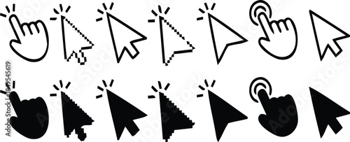 Interactive Cursors: A visual display showcasing a collection of interactive cursors, each designed to indicate user interaction on digital interfaces. 