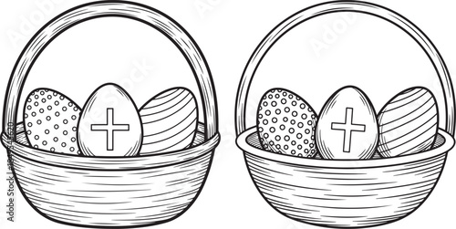 Easter basket silhouette filled with decorated holiday eggs