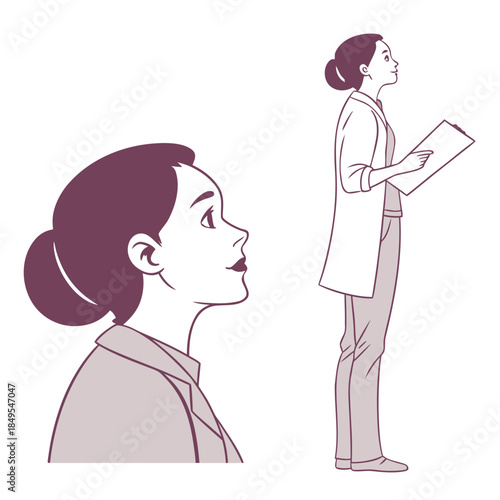Medical Professional's Insight: A focused medical expert stands with poised confidence, studying records while thoughtfully contemplating information.