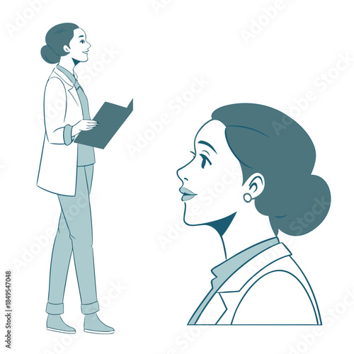 Confident Doctor in Thought: A dedicated medical professional contemplates her next steps, exuding a sense of assurance and composure. 

