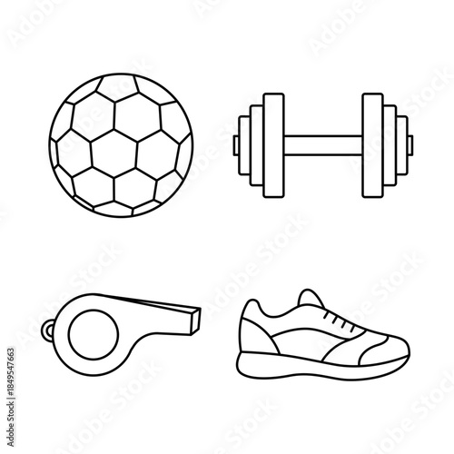 Sports and Fitness Equipment Line Art Icon Set
