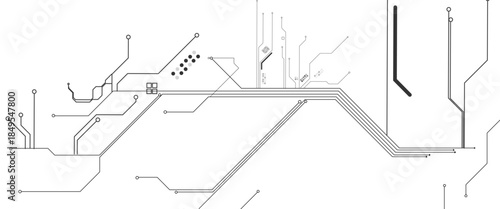 AI circuit board background with glowing data pathways and semiconductor chip technology creating futuristic digital network patterns in black electric light. 