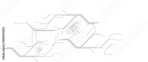 AI circuit board background with glowing data pathways and semiconductor chip technology creating futuristic digital network patterns in black electric light. 