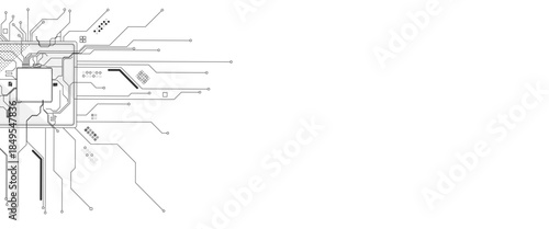 Abstract semiconductor chip technology creating futuristic digital network patterns in black electric light and AI circuit board background with glowing data pathways.
