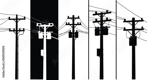 silhouette, utility, power, pole, electric, energy, grid, transformer, cable, line, structure, industrial, distribution, infrastructure, wiring