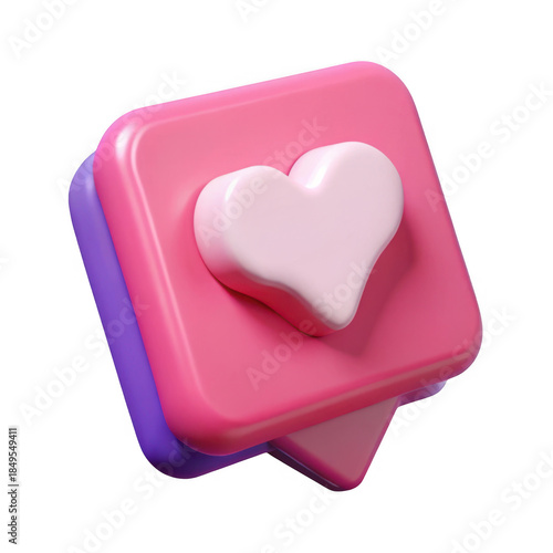 3d Pink heart icon isolated on transparent background