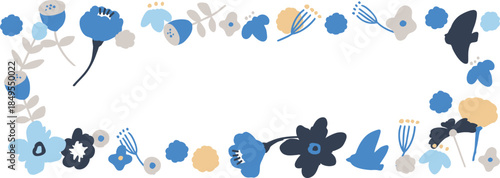 北欧風の草木イラスト。草木と花の北欧風背景。かわいい草木と花のベクターフレーム。Scandinavian-style plant illustration. Scandinavian-style background of plants and flowers. Cute plant and flower vector frame.