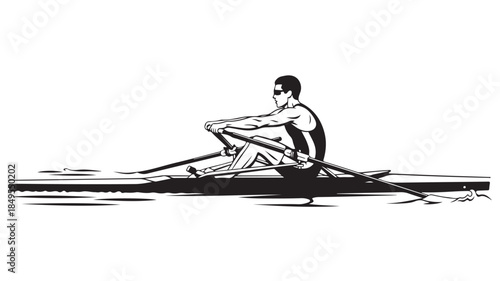 Man Rowing Boat in Monochrome Illustration with Dynamic Lines and Motion Blur for Sports Editorial