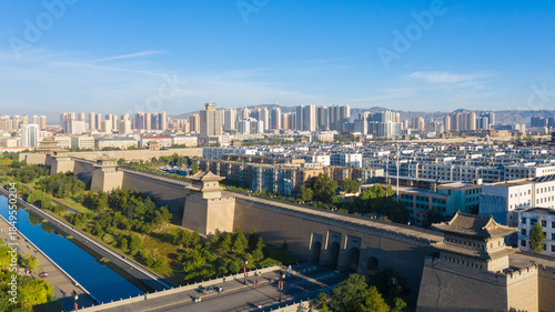 Tableau sur toile Datong Ancient City Walls and Modern Skyline, Shanxi China