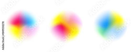 Set color circle gradient noise gradation. Abstract colorful watercolor blur mesh on isolated transparent background. Circle shape png.