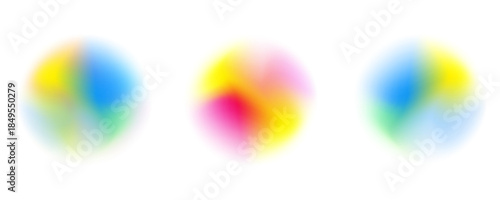 Set color circle gradient noise gradation. Abstract colorful watercolor blur mesh on isolated transparent background. Circle shape png.