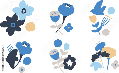 北欧風の草木イラスト。草木と花の北欧風背景。かわいい草木と花のベクターフレーム。Scandinavian-style plant illustration. Scandinavian-style background of plants and flowers. Cute plant and flower vector frame.