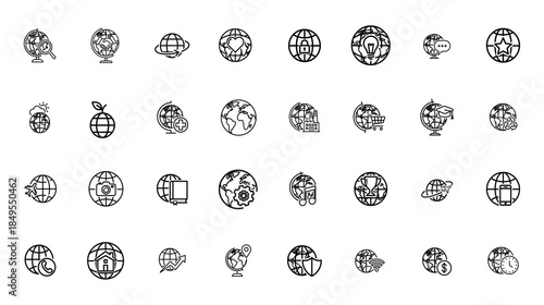 Global Business Network Communication and World Globe Icons