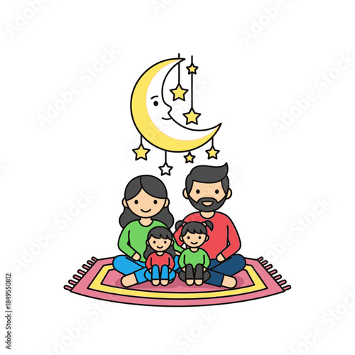 Family enjoying storytime under the moon Vector