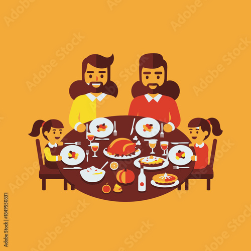 Family enjoying thanksgiving dinner Vector