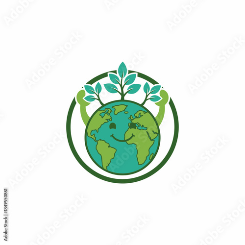 Hands holding earth with leaves Vector