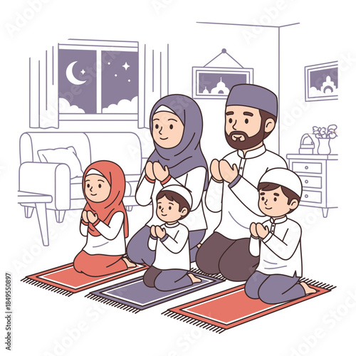 Family praying together at home Vector