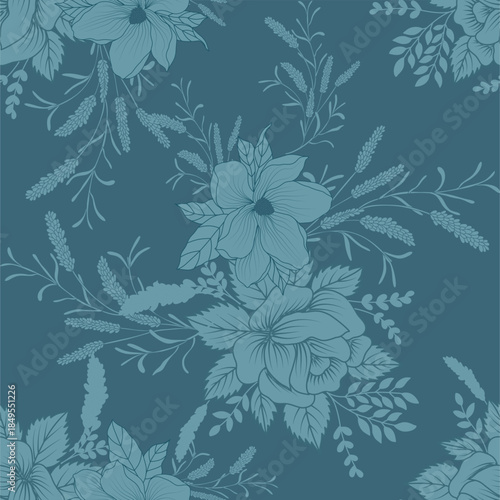 Elegant seamless floral pattern with detailed botanical flowers. Suitable for fabric, wallpaper, home decor, stationery, packaging, and classic decorative backgrounds.