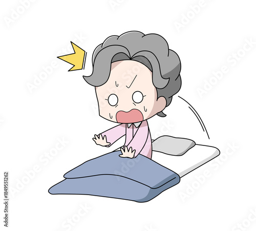 飛び起きる高齢女性のイラスト