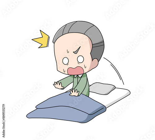飛び起きる高齢男性のイラスト
