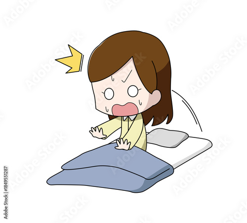 飛び起きる女性のイラスト