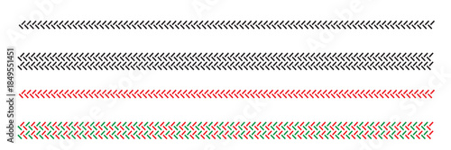 Embroidery stitch pattern sampler. Collection of decorative embroidery and sewing stitches arranged in vertical rows, showing  handmade patterns for textile, craft, and design inspiration.

