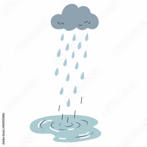 Rain Cloud in Flat Hand-Drawn Style for Weather Concept