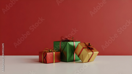 Wallpaper Mural Colorful Wrapped Christmas Gift Boxes Isolated on Red Background Torontodigital.ca