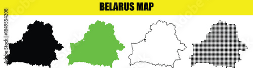 Vector Set of Belarus Map in Black, Green, Outline, and Gray