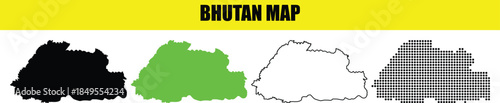 Bhutan Map Vector Set in Black, Green, Outline, and Gray