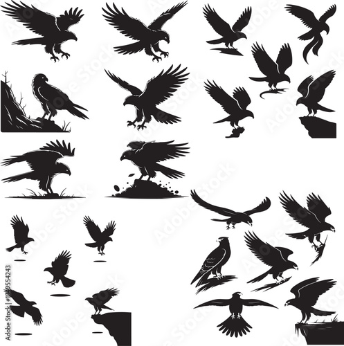 set of human silhouettes in various poses on white background