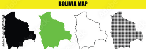 Bolivia Map Vector Set with Black, Green, Outline, and Gray Variations