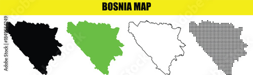 Vector Set of Bosnia and Herzegovina Maps in Outline, Black, Green, and Grey