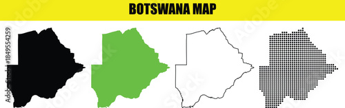 Botswana Map Vector Set with Outline, Black, Green, and Grey Fill Variations