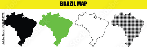 Collection of Brazil Vector Map Illustrations in Black, Green, Outline, and Gray